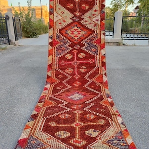 Antique Persian Long Runner Rug 3x15, Red Runner Rug, 3x14 3x15 Heriz Runner Rug, Extra Long Vintage Runner Rug Oriental, 14 15 ft Runner