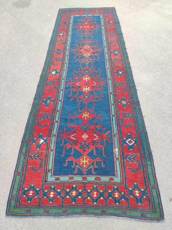 Tapis De Coureur Persan Senneh – 2,5 X 12 – Noué Main, Laine 100%, Design Caucasien