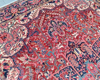 Heriz Rug 10x13, Persian Large Rug, Traditional Rugs, 10x13 Vintage Oversize Rug, Antique Rug 10x13 Area Red, Living Room 10x13 Rug Bedroom