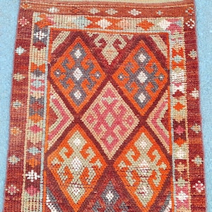 Herki Runner Rug 2x13ft, Tribal Hand Knotted Runner, Antique Runner, Persian Runner 2x13, Red Runner Turkish, Skinny Runner, Hallway Rug