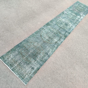 Runner 2&#39;3&quot;x12&#39;7&quot; Ft, Vintage Rug Runner, Blue Turkish Runner 2x12, Wool Staircase Hall Rug, Skinny Runner 2x13 Handmade, Oushak Long Runner