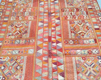 Antique Arabic Kilim Rug 5x8, Embroidered Rug, Iraq Kurdish Rug, Orange Rug, Suzani Rug, Textiles Rug, Traditional Kilim Cicim Rug Knotted