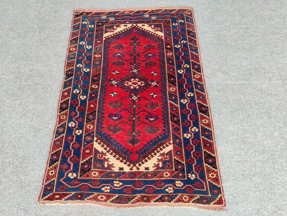 Rug Turkish Vintage 3x5 Red Area Antique Rug, Anatolian Rug