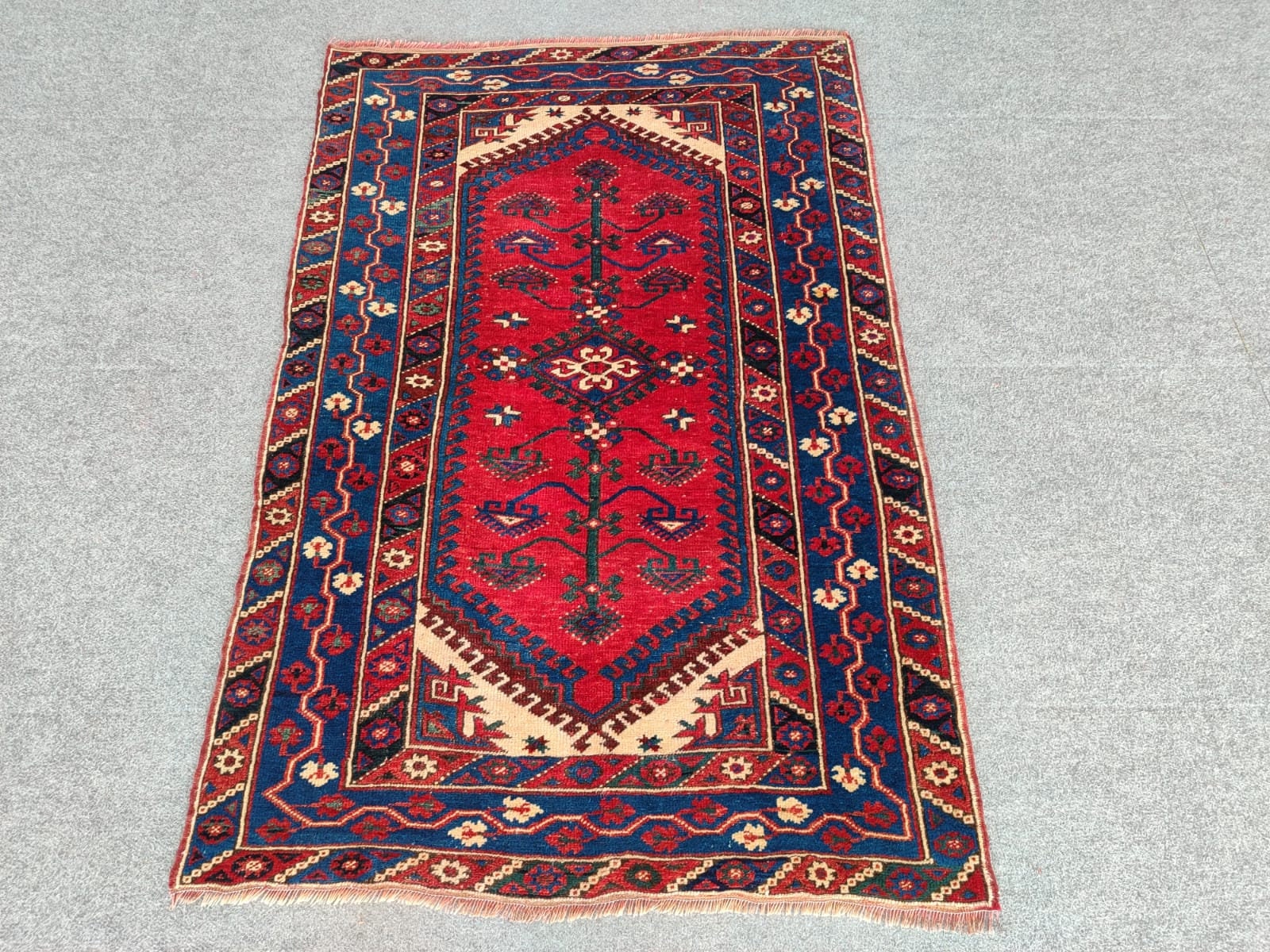 Rug Turkish Vintage 3x5 Red Area Antique Rug, Anatolian Rug