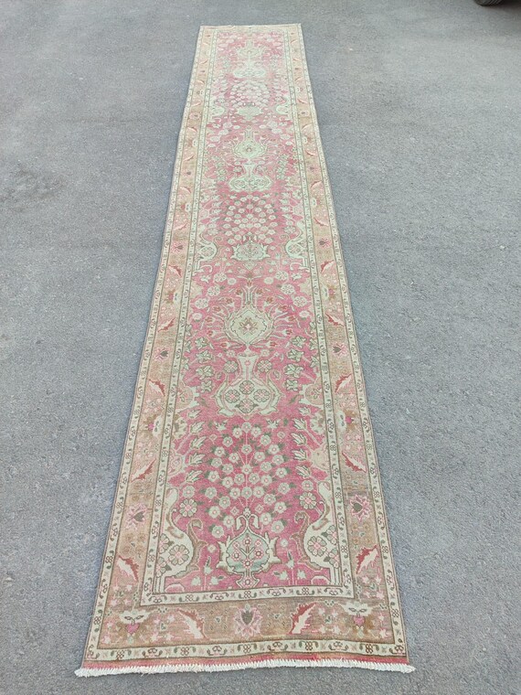 ペルシャ ランナー ラグ 3x15、ピンク ランナー、エクストラ ロング