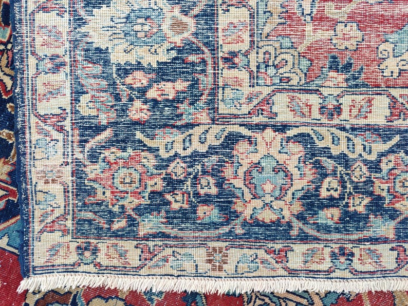 Antique Heriz Rug 8x11, Large Persian Rug 8x10, Oversize Vintage Navy Rug 8x10, Traditional Area Rug Red, Hand Knotted Tribal Rug 7x10 8x10 image 10