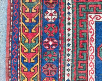 1800年代アンティークコーカサスラグ 4x7、カザフスタンラグ