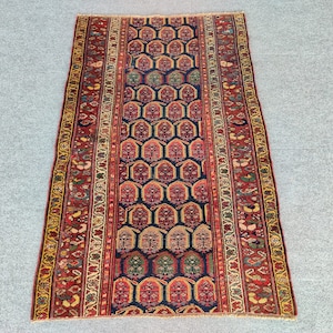 Antique Oriental Rug 3x5, Persian Rug 3x5, Malayer Rug, Red Navy Rug, Traditional Wool Rug, 3x5 Area Kitchen Bedroom Rug Caucasian Afghan