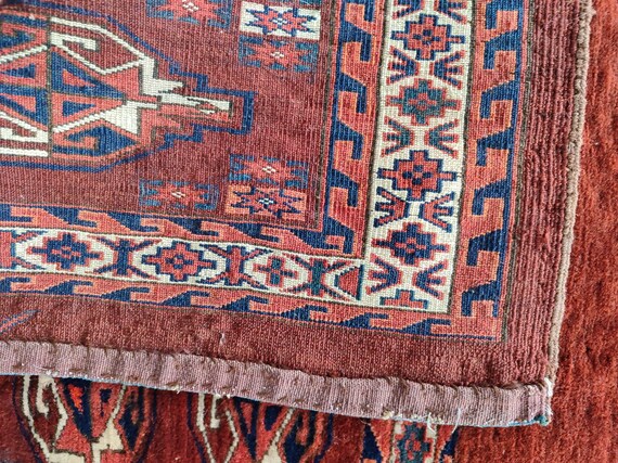 Turkmen Rug, 3x4 Red Antique Carpet, Small Boho Rug, Wall Decor