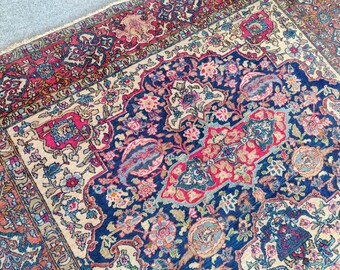 4x7 Persian Rug Antique, Vibrant Rug, Heriz Rug, Persian Carpet, 4x7 Rug, Navy Rug, Deep Color Rug, 1900s Rug, Red Rug, Antique Carpet Rug