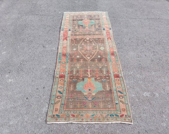 4x11 Persian Runner Rug, Kitchen Runner, Neutral Runner 4x12, Handmade Runner Rug, Vintage Runner Muted, Runner for Stairs 4x12