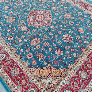 Antique Oversize Rug 8x10 Persian Heriz Rug, Blue Rug, Bedroom Rug 8x10, Square Rug, Custom size Rug, 8x10 Oushak Turkish Vintage Rug Blue
