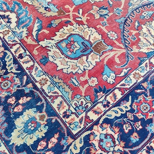 Antique Heriz Rug 8x11, Large Persian Rug 8x10, Oversize Vintage Navy Rug 8x10, Traditional Area Rug Red, Hand Knotted Tribal Rug 7x10 8x10 image 1