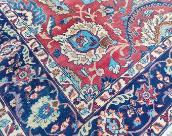 Antique Heriz Rug 8x11, Large Persian Rug 8x10, Oversize Vintage Navy Rug 8x10, Traditional Area Rug Red, Hand Knotted Tribal Rug 7x10 8x10