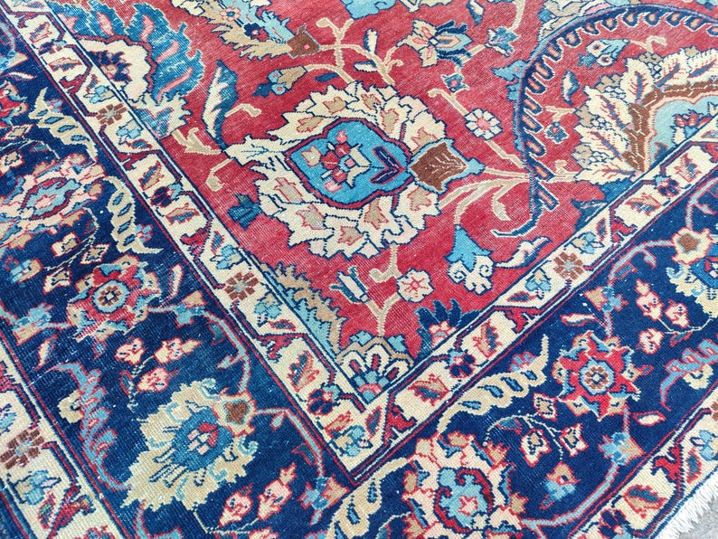 Antique Heriz Rug 8x11, Large Persian Rug 8x10, Oversize Vintage Navy Rug 8x10, Traditional Area Rug Red, Hand Knotted Tribal Rug 7x10 8x10 image 1
