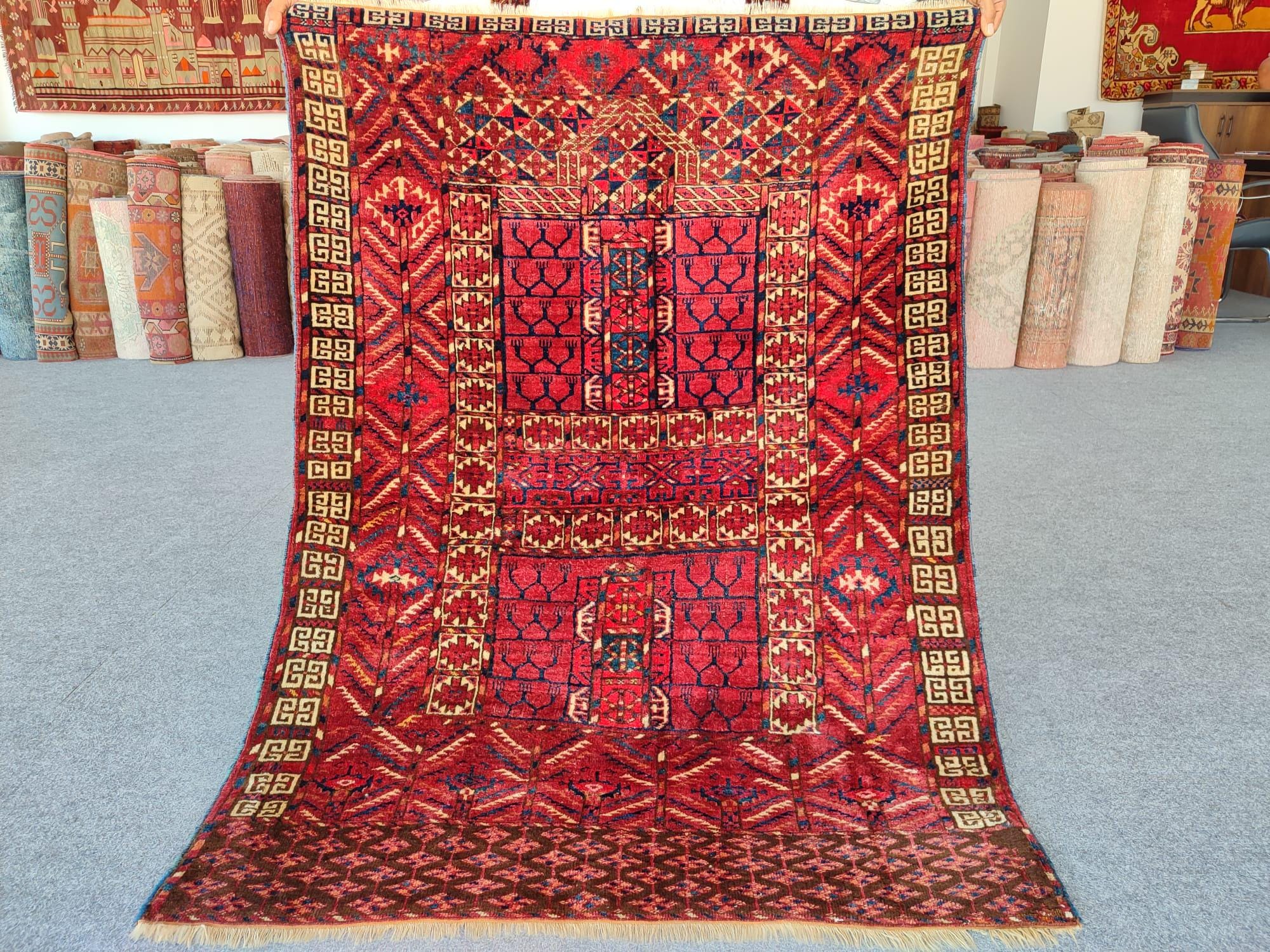 Turkoman Rug 3x5, Antique Red Carpets, Tribal Caucasian Rug 3x5