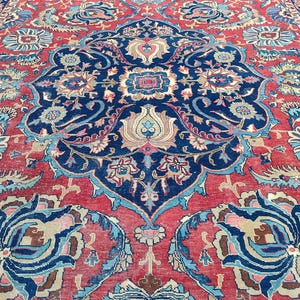 Antique Heriz Rug 8x11, Large Persian Rug 8x10, Oversize Vintage Navy Rug 8x10, Traditional Area Rug Red, Hand Knotted Tribal Rug 7x10 8x10 image 4