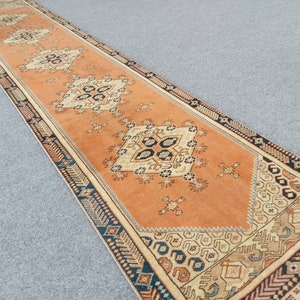 Turkish Runner 2x11, Geometric Runner, 11 12 ft Runner Rug Vintage, Turkish Runner Narrow Oushak, Hallway Runner, 2x11 2x12 Runner Carpet