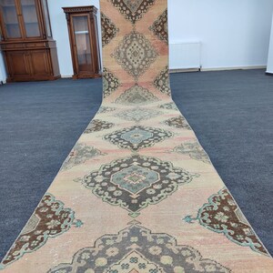 Runner Rug 24 feet, Extra Long Runner, Hallway Rug, Vintage Runner, Oushak Long Neutral Runner Rug, 3x24 3x25 Runner Muted Rug, Stair Rug