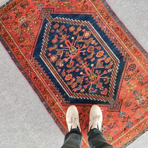Persian Rug 3x5, Small Rug Blue 3x5 Antique, Malayer Rug, 3x5 Heriz Rug, Vintage Oriental Rugs 3x5 Navy, Handmade Furniture Decor Bohemian