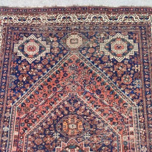 Navy Rug 7x10 Persian, Antique Shiraz Rug, Ethnic Area Rug, Oversize Vibrant Rug 7x10, Heriz Rug, Afghan Rug, Caucasian Rug, Oriental Rug
