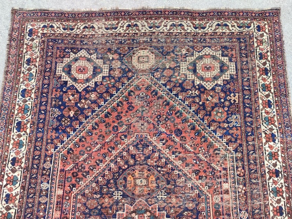 Navy Rug 7x10 Persian, Antique Shiraz Rug, Ethnic Area Rug, Oversize Vibrant Rug 7x10, Heriz Rug, Afghan Rug, Caucasian Rug, Oriental Rug
