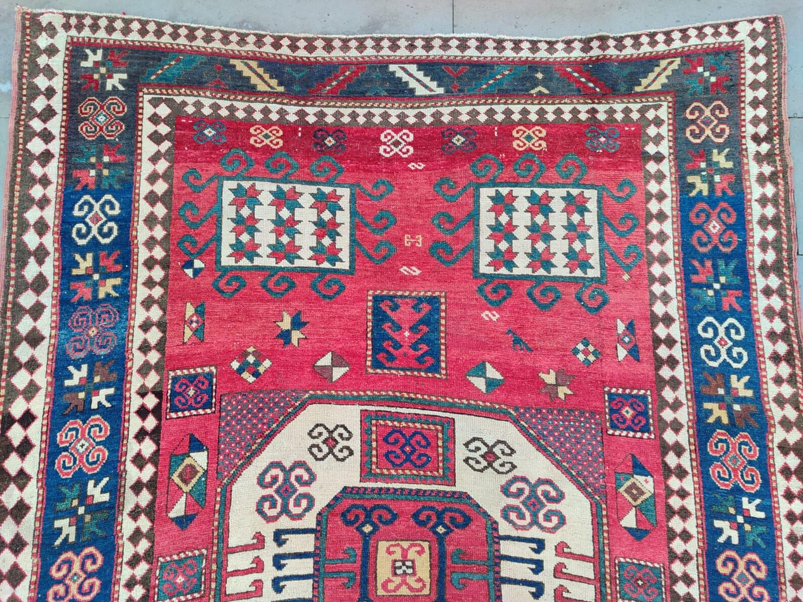 1800s Antique Karachopf Rug, Caucasian Old Rug, Red Rug, Azerbaijan ...