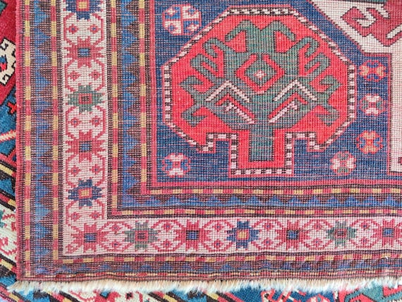 1800s Antiques Caucasian Rugs, Azerbaijan Kazak Rug, Red Navy Rug
