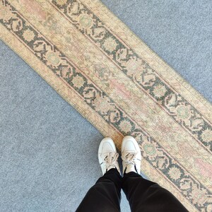 Rug Runner 2x13 Oushak Vintage Turkish, Hall Runner 2x13, Neutral Skinny Runner, 13 foot Custom size Runner, Muted Long Runner 13&#39; 14&#39; Ft