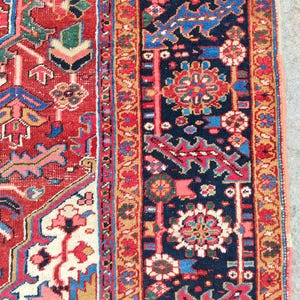 Heriz Serapi Rug 10x13, Red & Navy Blue Large Rug 10x14, Oriental Ethnic Oversize Rug image 7