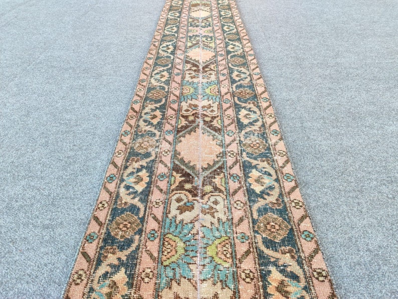 Carpet Runner 2x13, Turkish Rug, Indoor Runner, Oushak Runner 2x12, Narrow Long Runner Stairs Hallway, Distressed Rug, 12 13 feet Runner