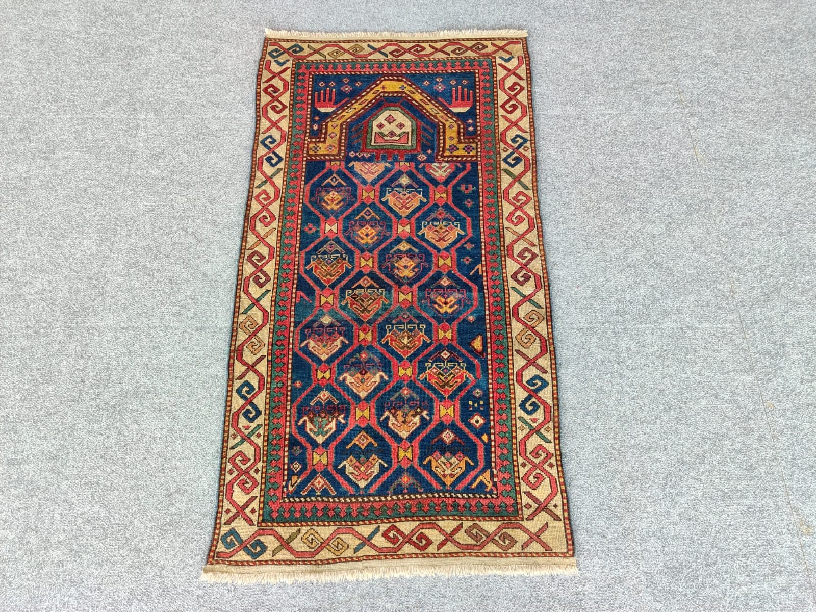 アンティーク コーカサス ラグ 2x4、オリエンタル ラグ、ネイビー