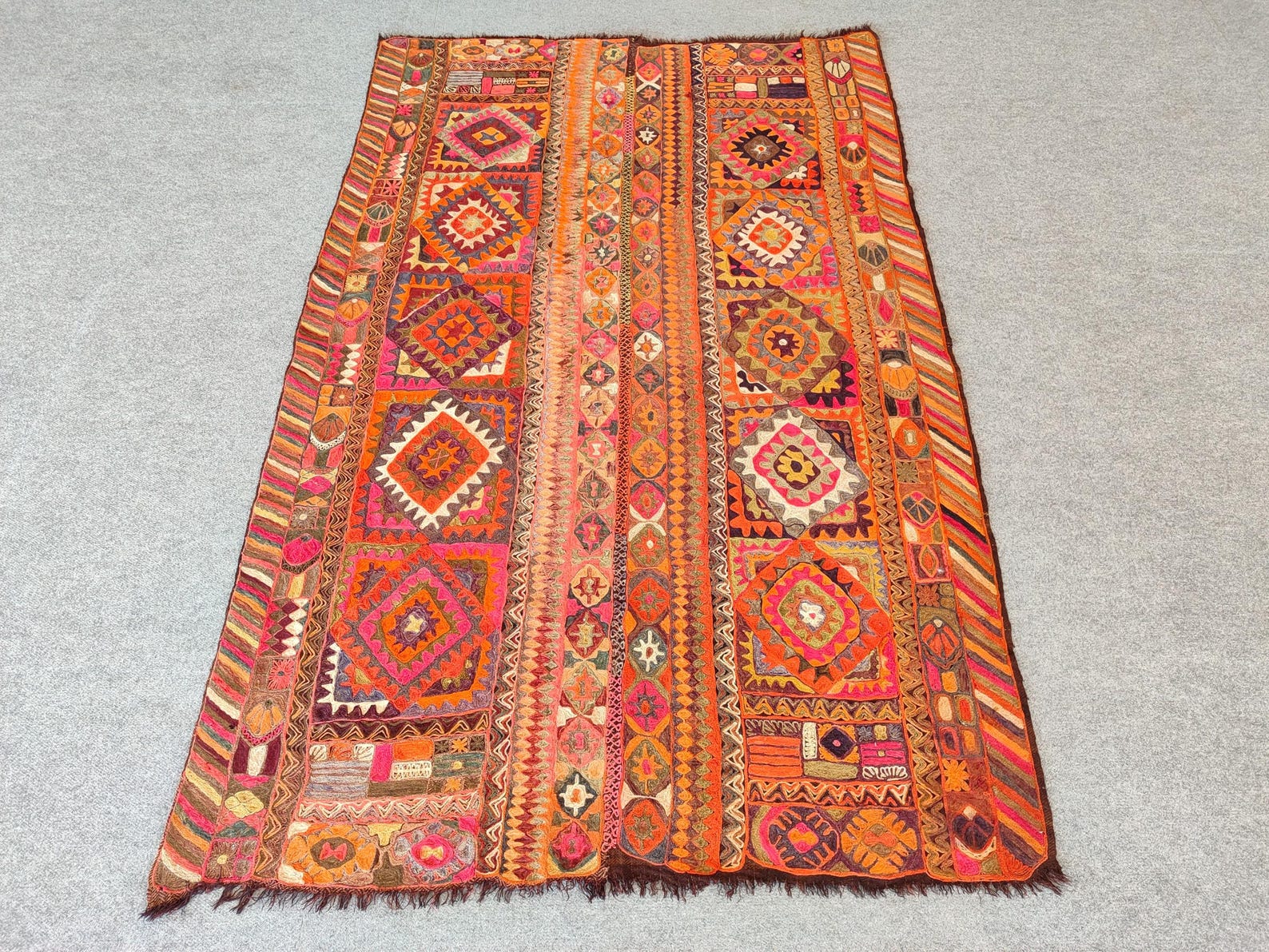 Arabick Rug Antique Arabic Kilim Rug 5x8, Embroidered Rug, Iraq Kurdish Rug, Orange ...