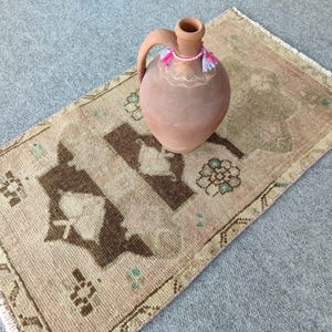 Persian Small Vintage Rug 2x3, Brown Rug Wool, Doormat Rug, Indoor Small 2x3 Rug Mat, Antique Oriental Rug 2x3, Handmade Entry Rug 2x3