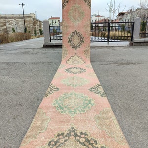 Runner 2&#39;5&quot;x24&#39;4&quot; Ft, Turkish Runner Long, Muted Hallway Rug, 24 foot Runner Neutral, 2x25 Pink Extra Long Runner, 2x24 Runner Stair Carpet