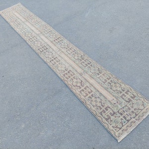 Oushak Runner 2x11, Vintage Runner Rug, Narrow Runner Patchwork, 2x12 2x11 Runner Rug, Turkish Runner Rug, Neutral Runner, 2x12 Runner Rug