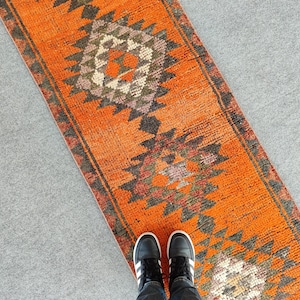 Turkish Rug 2x13 Runner, Neutral Narrow Stairs Hallway Rug, Muted Long Runner Carpet, Distressed Runner, 2x13 Oushak Rug, Handmade Runner