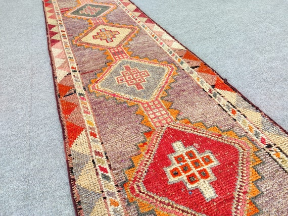 Tribal Runner Rug 3x13, Purple Vintage Runner, 3x13 Antique Runner, Boho Rug Multicolor, oriental Runners 12 13 14 ft, Furniture