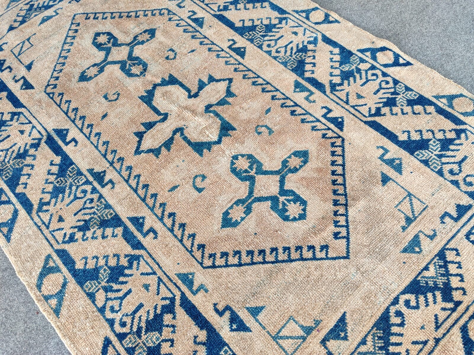Turkish Rug 4x6, Blue Beige Vintage Rug 4x6 Oushak, Traditional Rug ...