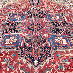 Persian Rug 10x14, Red Rug Vintage, Heriz Rug Antique, 10x14 Rug, Home Furniture Rug, Persian Rug Antique, Large Rug Handmade 9x14 10x14 Rug
