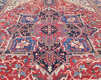 Persian Rug 10x14, Red Rug Vintage, Heriz Rug Antique, 10x14 Rug, Home Furniture Rug, Persian Rug Antique, Large Rug Handmade 9x14 10x14 Rug