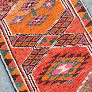 Runner 3x11ft, Orange Vintage Runner, Red Turkish Rug, Kurdish Herki Tribal Runner 3x11, Afghan Runner, Persian Runner Red Orange Rug