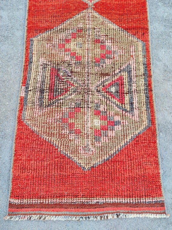 Runner Rug Red, Kurdish Tribal Runner Rug 3x10, Persian Red Runner Rug, 10ft Turkish Runner, Home Decor, Rugs, Stair Runner, Afghan Runner