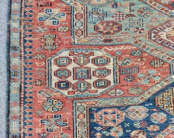 Antique Caucasian Soumak Rug, 1800s Antiques Piece items, Azerbaijan Kazak Rugs, Persian 4x7 Heriz Rug, Tribal Rug, Hand Knotted Rug Runner
