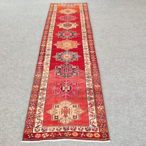 Runner 3x11, Turkish Wool Runner 3x11, Vintage Runner 3x11, Oushak Runner 3x11, Red Runner Rug 3x11, Kurdish Herki Runner 3x11, Rug 3x11