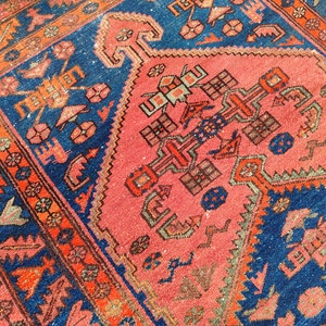 Persian Rug 5x8, Blue Rug Vintage, Wool Rug Antique, Heriz Rug, Afghan Area Rug 5x8, Rug Persian, Carpet Rug Turkish, Antique Decor Rug