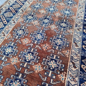 Persian Rug 3x5 Antique Carpet Oriental Rug, Vintage Navy Rug 3x5, Brown Rug, Caucasian Rug, 3x5 Heriz Rug, Afghan Turkmen Turkish Rug 3x5