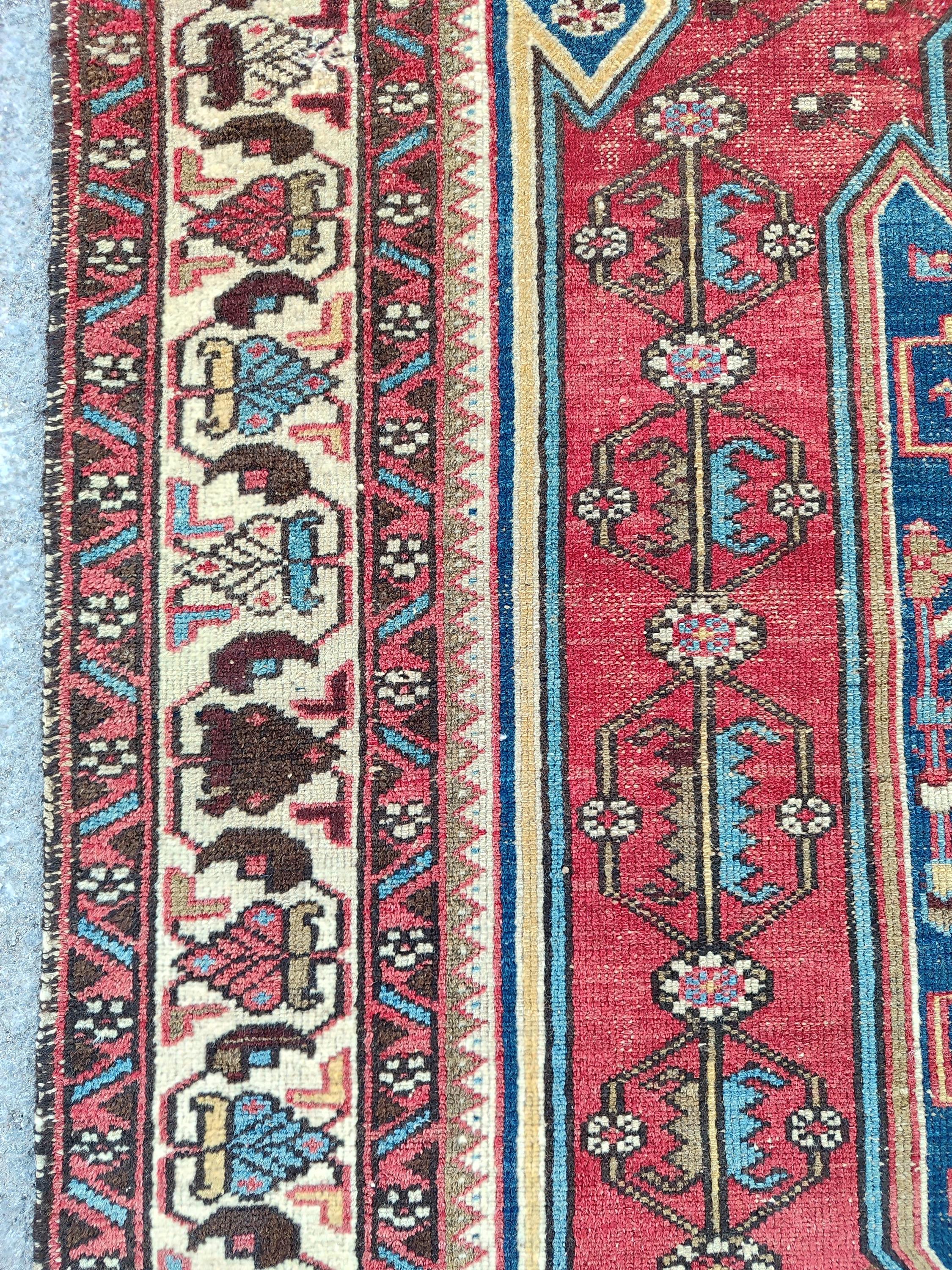 Persian Rug 4x6, Red Antique Rug, Caucasian Kazak Rug, Old Heriz