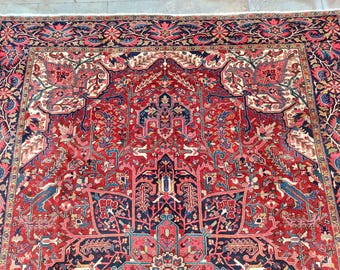 Heriz Large Rug 10x13, Oversize Persian Rug Red, Traditional Area Rug 10x13, Afghan Caucasian Rug 10x12, Red Antique Living Room Rug Turkish