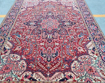 Heriz Antique Rug 9x12, Oversize Red Rug, 9x12 Vintage Large Rug, Handmade Wool Rug